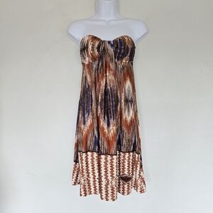 Trac Babydoll Strapless Dress Women's M Vtg Y2K Western Coastal Cowgirl Eclectic